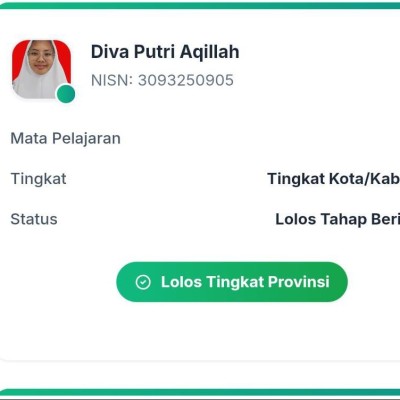 Diva Putri Aqilla, Santriwati MAN 22 Jakarta Melangkah dengan Doa dan Tekad ke Olimpiade Madrasah