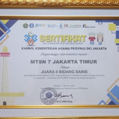 MTsN 7 Jakarta Raih Juara II Bidang Sains pada Jakarta Madrasah Competition 2025