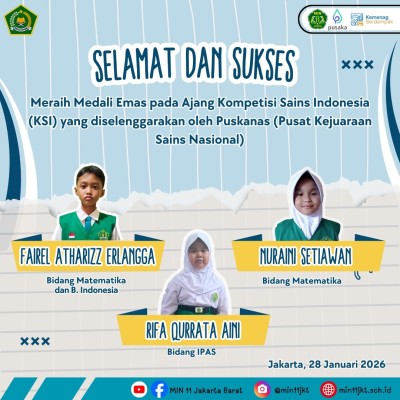 Tiga Siswa MIN 11 Jakarta Barat Raih Emas KSI Nasional