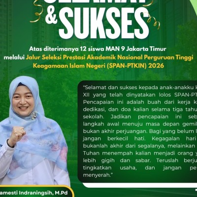 12 Siswa MAN 9 Jakarta Timur Lolos SPAN-PTKIN 2026, Bukti Konsistensi Prestasi Akademik