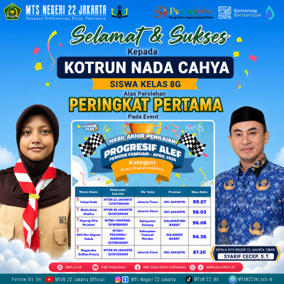 Siswi MTsN 22 Jakarta Timur Raih Peringkat Pertama Nasional pada Penilaian Progresif Alef