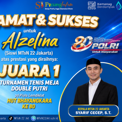 Alzelina Harumkan MTsN 22 Jakarta dengan Juara Tenis Meja HUT Bhayangkara ke-80