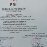 MIN 9 Jakarta Selatan Meraih Peringkat I Penghimpun Dana PMI se-Jakarta Selatan